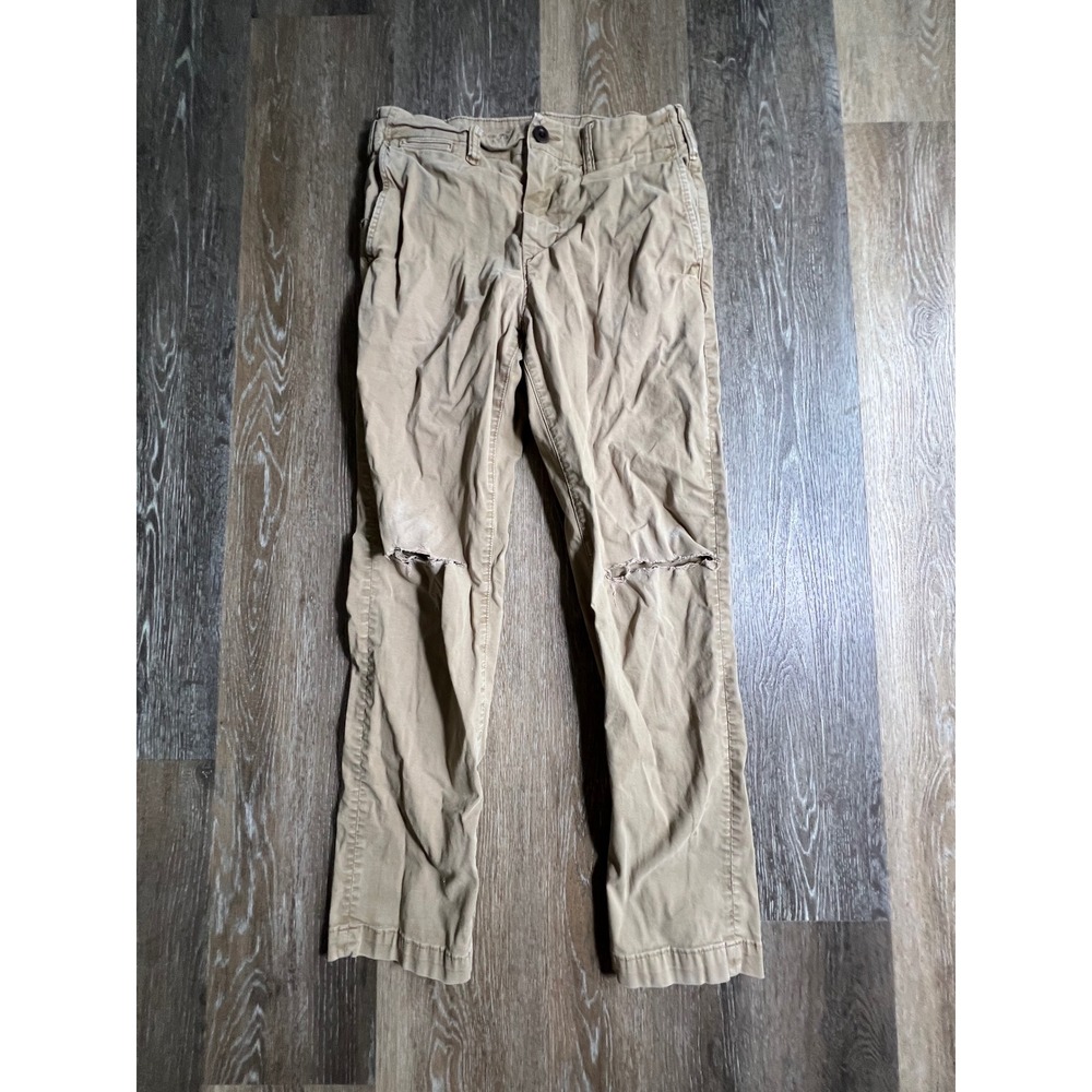 American Eagle Chino Pants Mens‎ 29x30 Tan Fair Distressed Ripped Flex Cotton